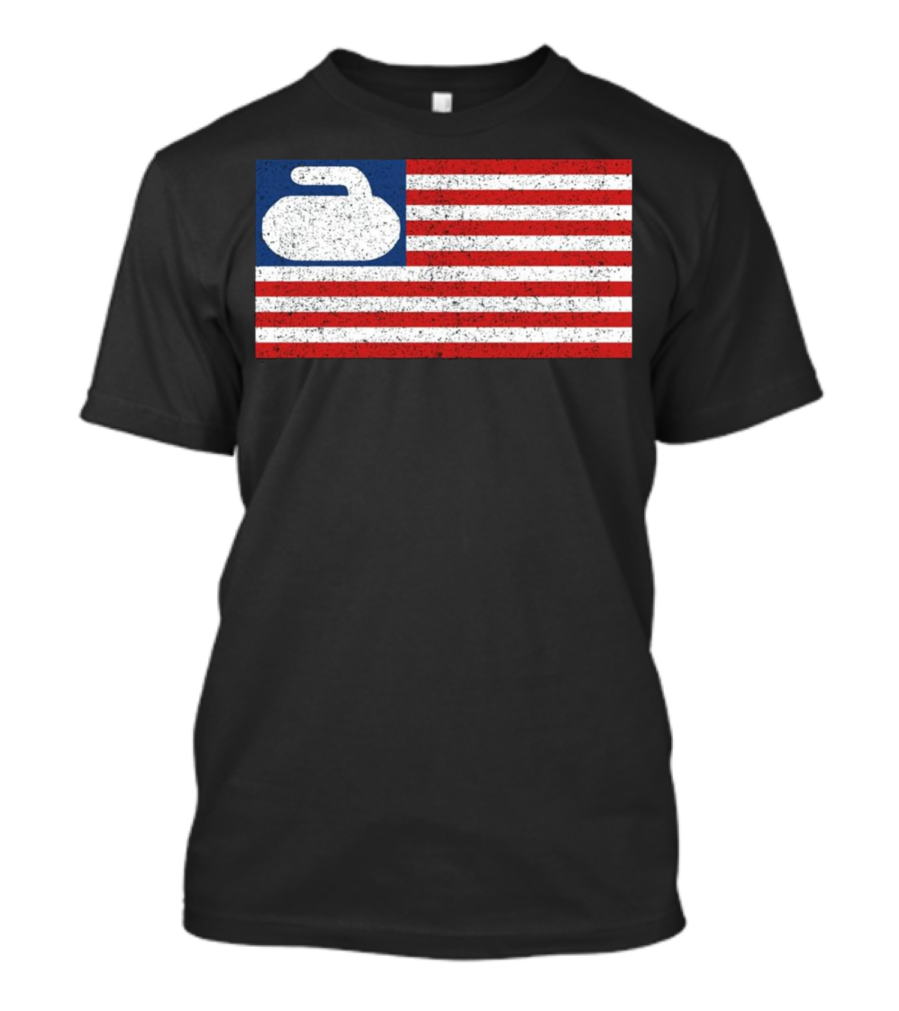 USA Flag With Curling Stone T-Shirt