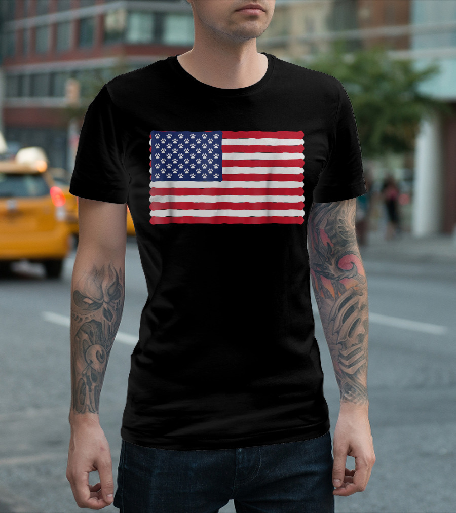 USA Flag Dog Paw Print Patriotic Paws T-Shirt
