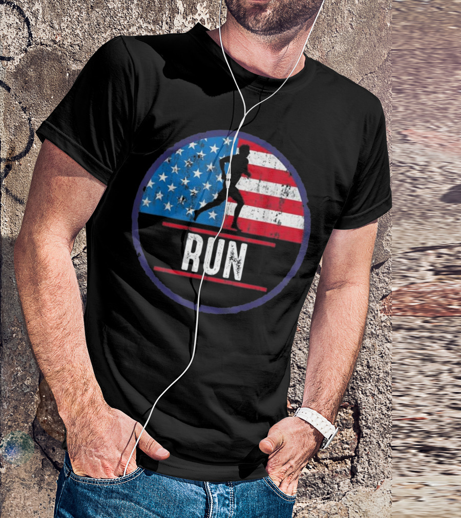 USA Flag RUN Track And Field Silhouette T-Shirt