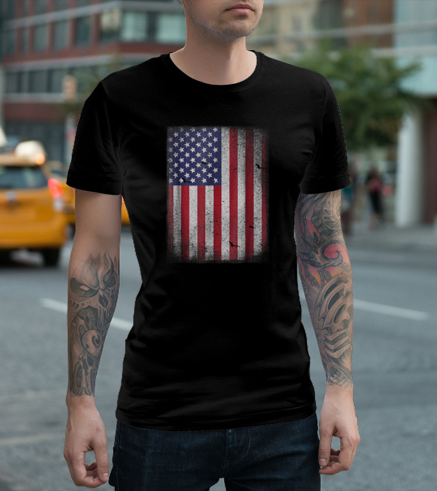 USA Flag Distressed Red White Blue 4th July Independence Day T-Shirt