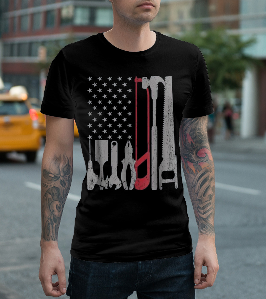 USA Flag Woodworking Tools Funny American T-Shirt