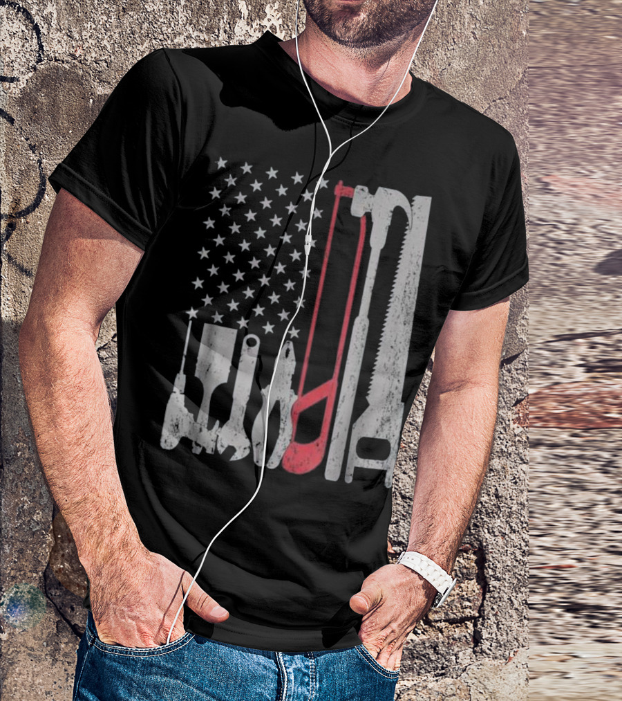 USA Flag Woodworking Tools Funny American T-Shirt