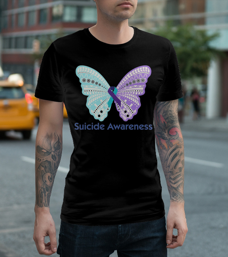 Suicide Awareness Butterfly with Purple and Teal T-Shirt