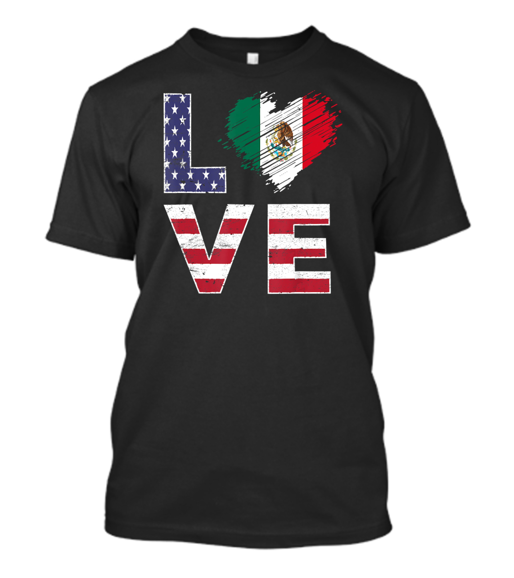 LOVE USA Mexico Flag Heart Mexican American T-Shirt