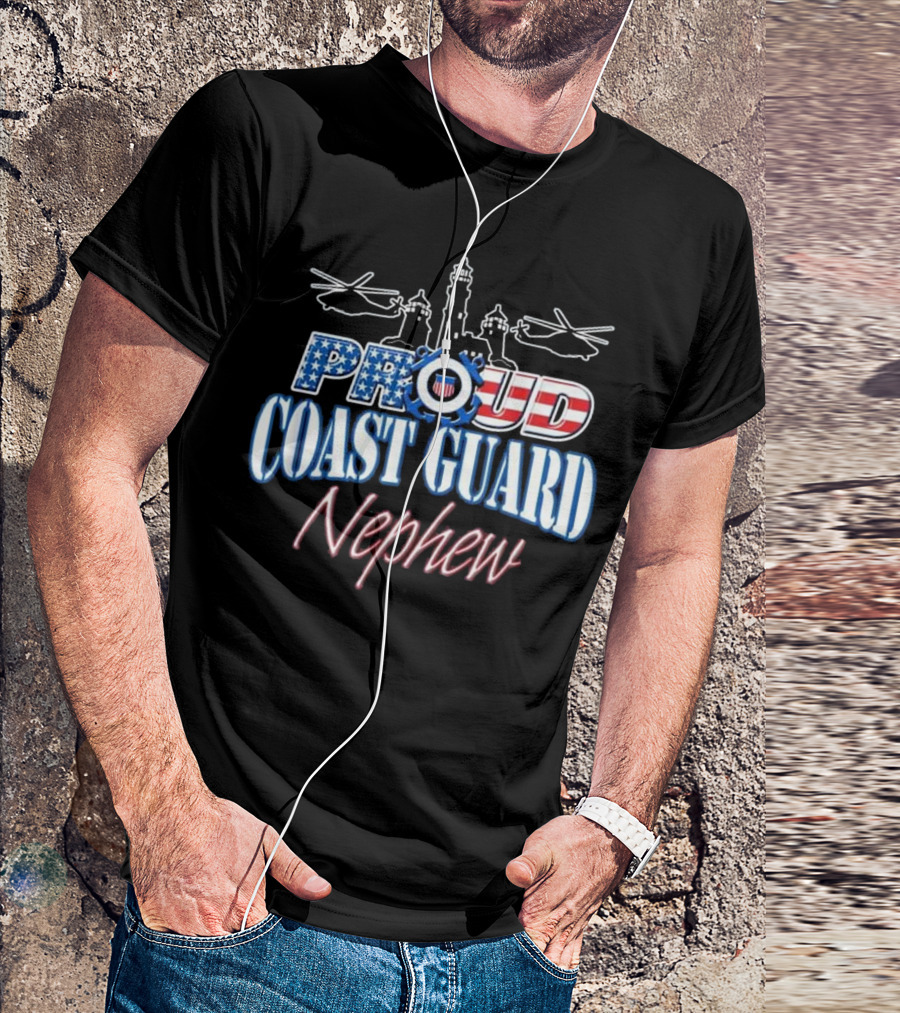 USA Proud Coast Guard Nephew USA Flag Helicopters Lighthouse T-Shirt