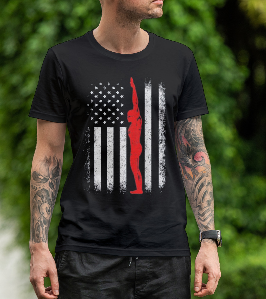 USA Red White Vintage American Swimming Flag T-Shirt