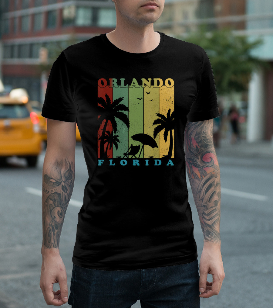 Orlando Florida Summer Vacation Vintage Palm Trees Retro Beach Chair T-Shirt