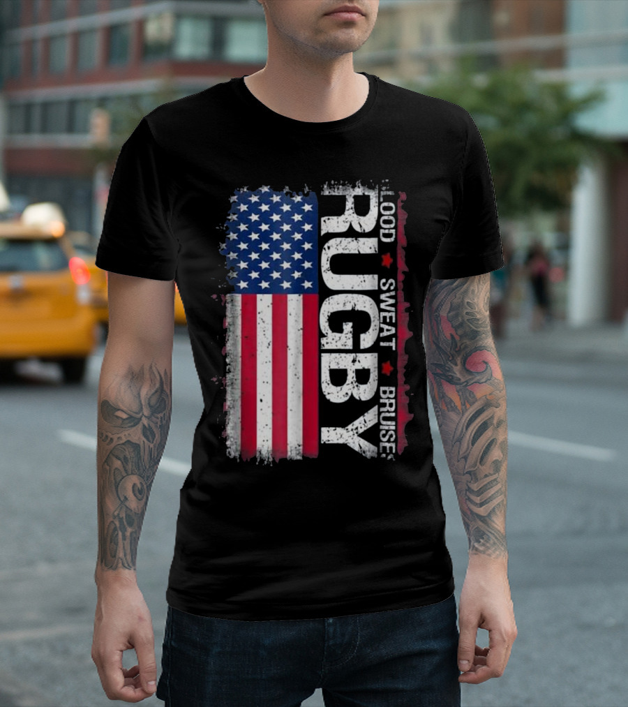 USA Blood Sweat Bruise Rugby Flag T-Shirt