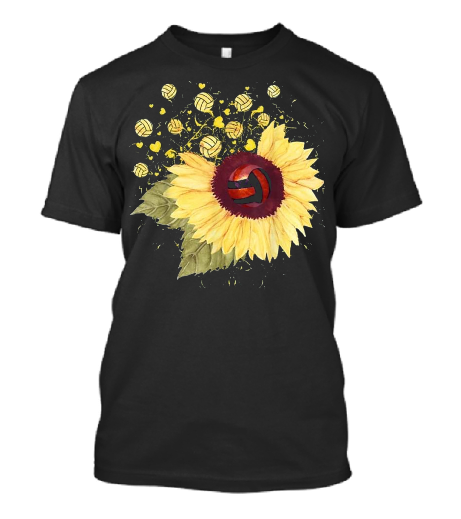 Sunflower Volleyball Heart Blossoms Sports Enthusiasts T-Shirt