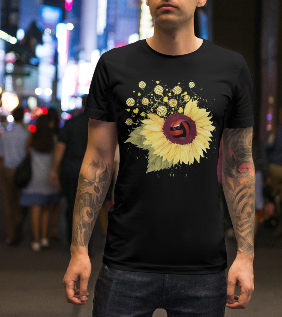 Sunflower Volleyball Heart Blossoms Sports Enthusiasts T-Shirt