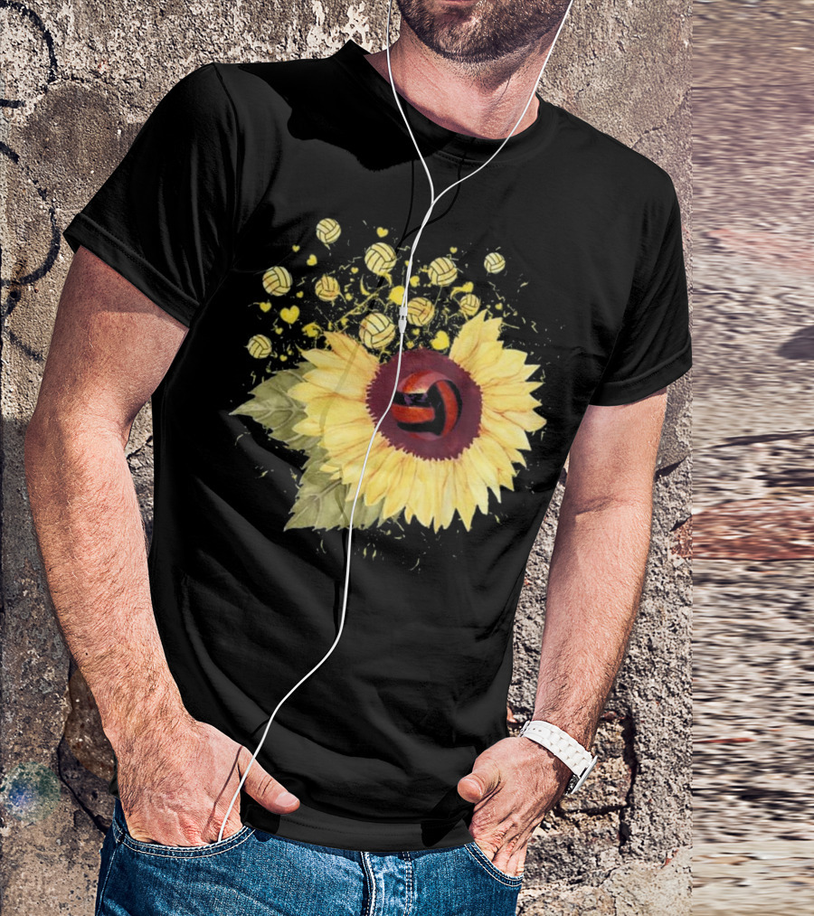 Sunflower Volleyball Heart Blossoms Sports Enthusiasts T-Shirt