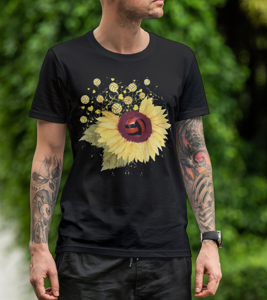 Sunflower Volleyball Heart Blossoms Sports Enthusiasts T-Shirt