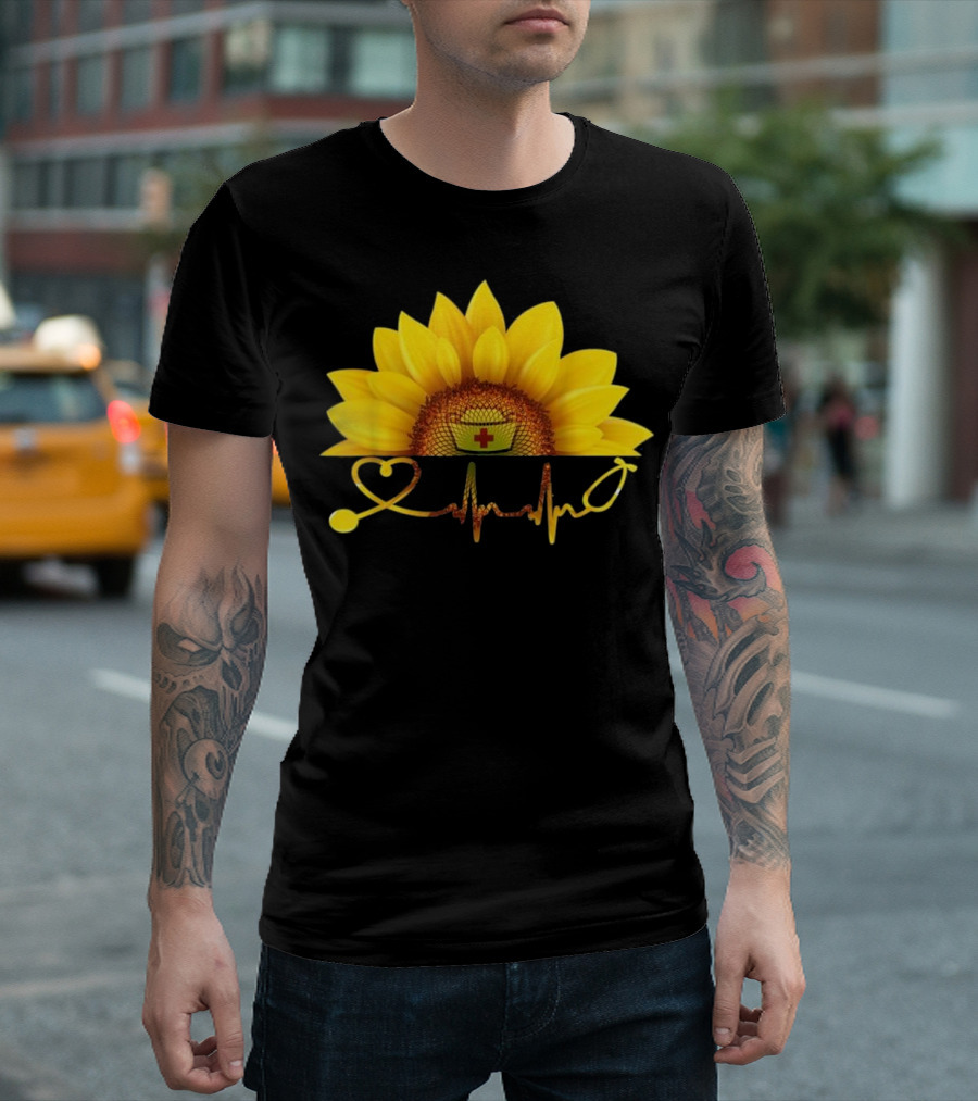 Sunflower Nurse Heartbeat Hippi T-Shirt