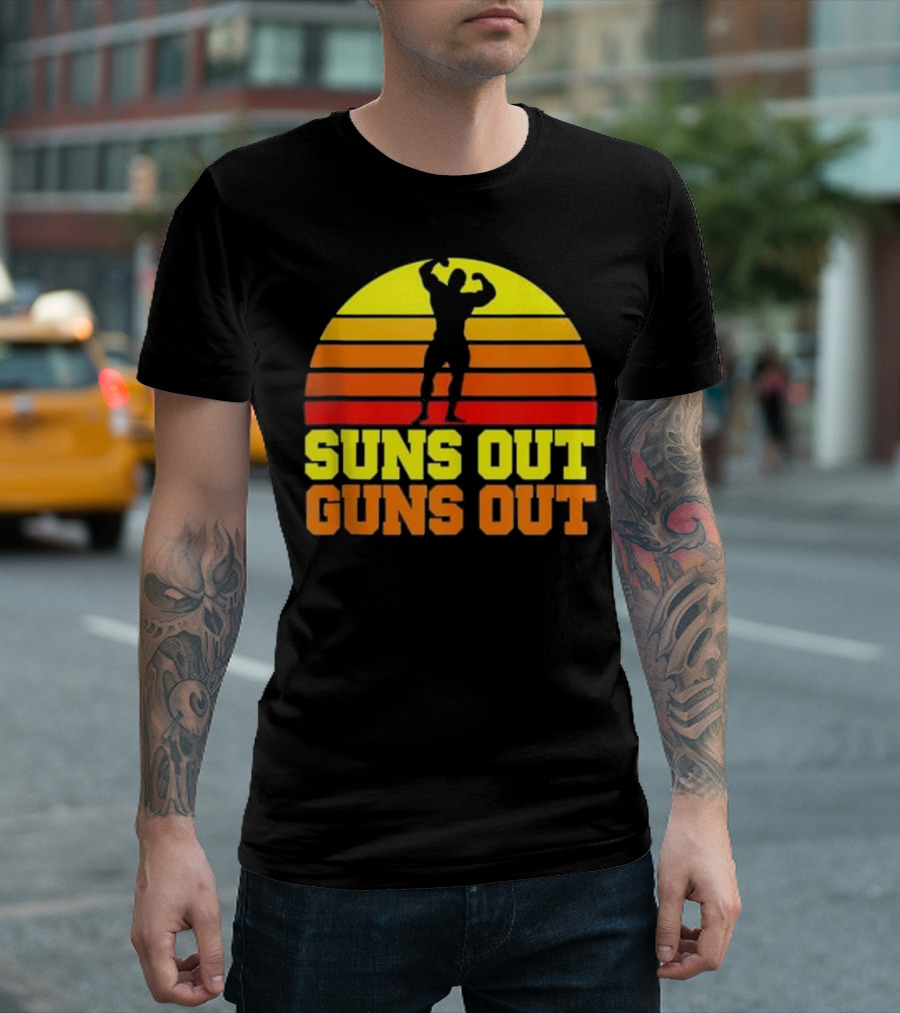 Suns Out Guns Out Funny Weight Lifting Sunset T-Shirt