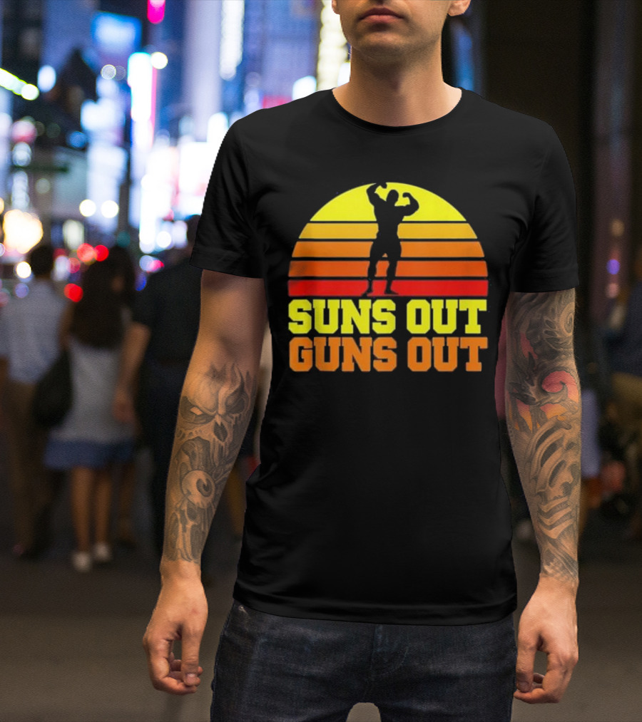 Suns Out Guns Out Funny Weight Lifting Sunset T-Shirt