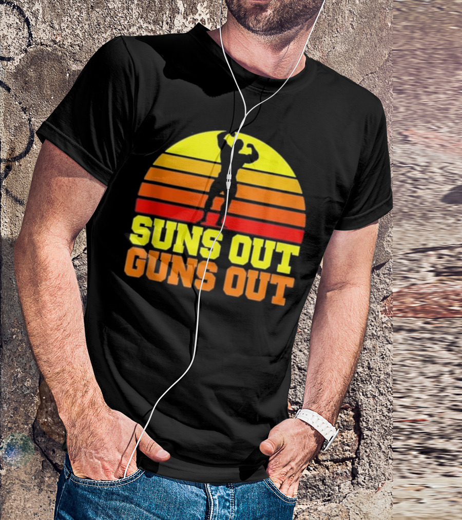 Suns Out Guns Out Funny Weight Lifting Sunset T-Shirt