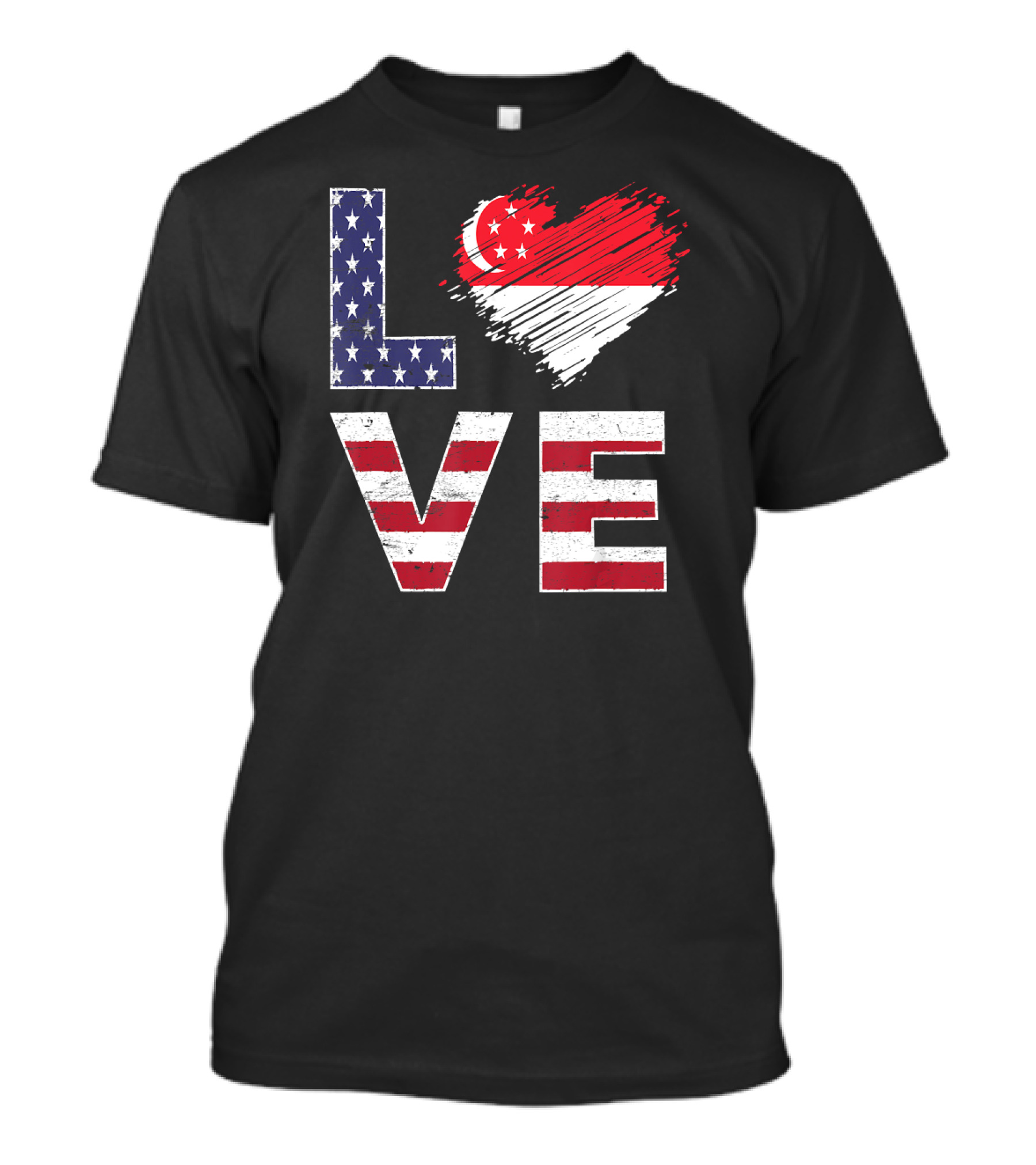 USA Singapore Flag Heart Love Singaporean Am T-Shirt