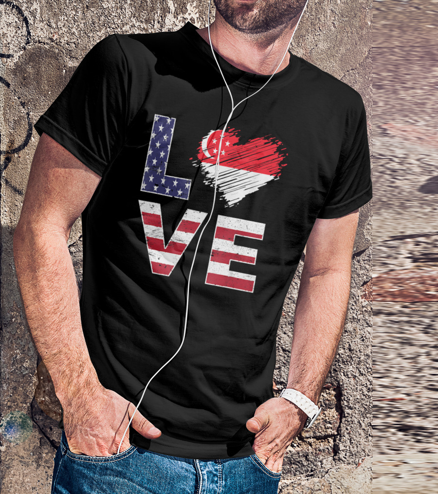 USA Singapore Flag Heart Love Singaporean Am T-Shirt