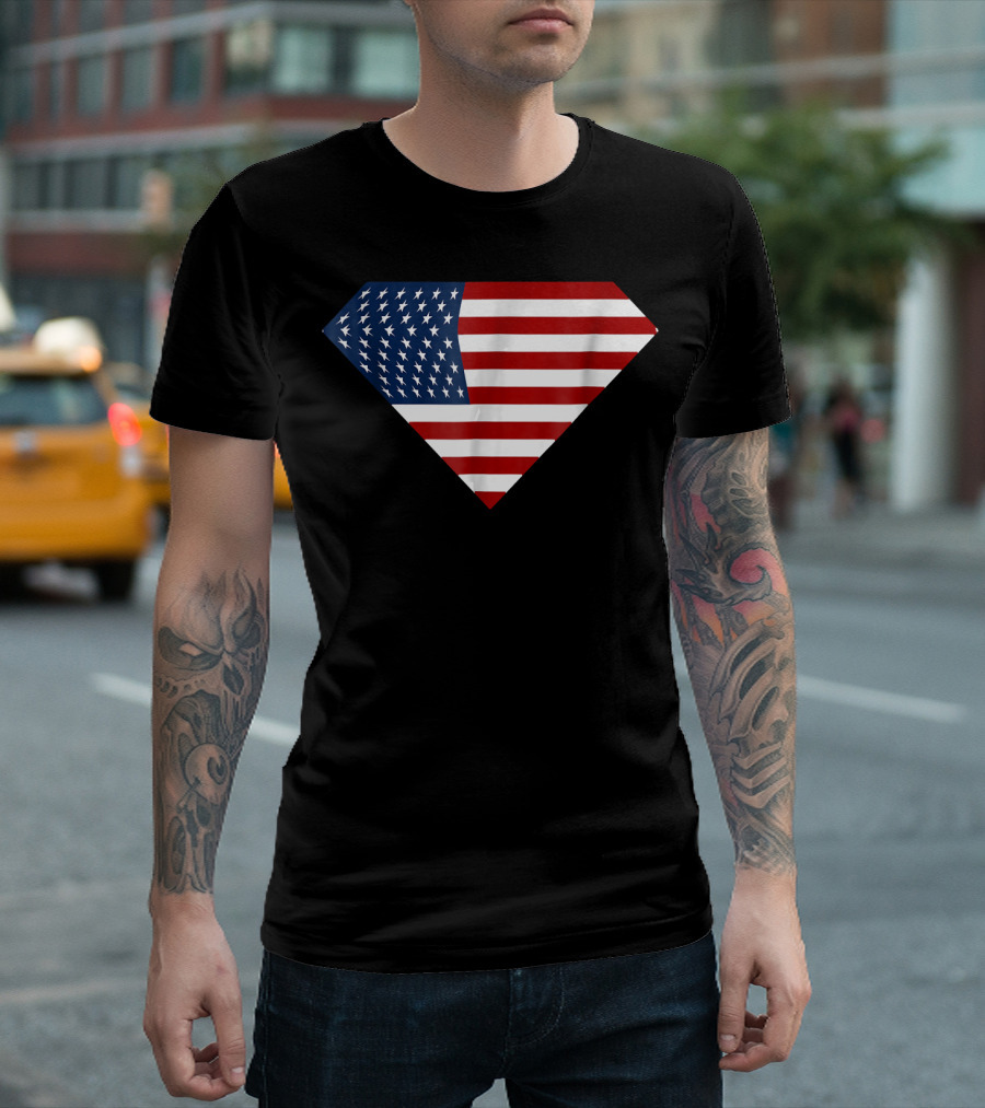 Super USA Shield Stars And Stripes American Flag T-Shirt