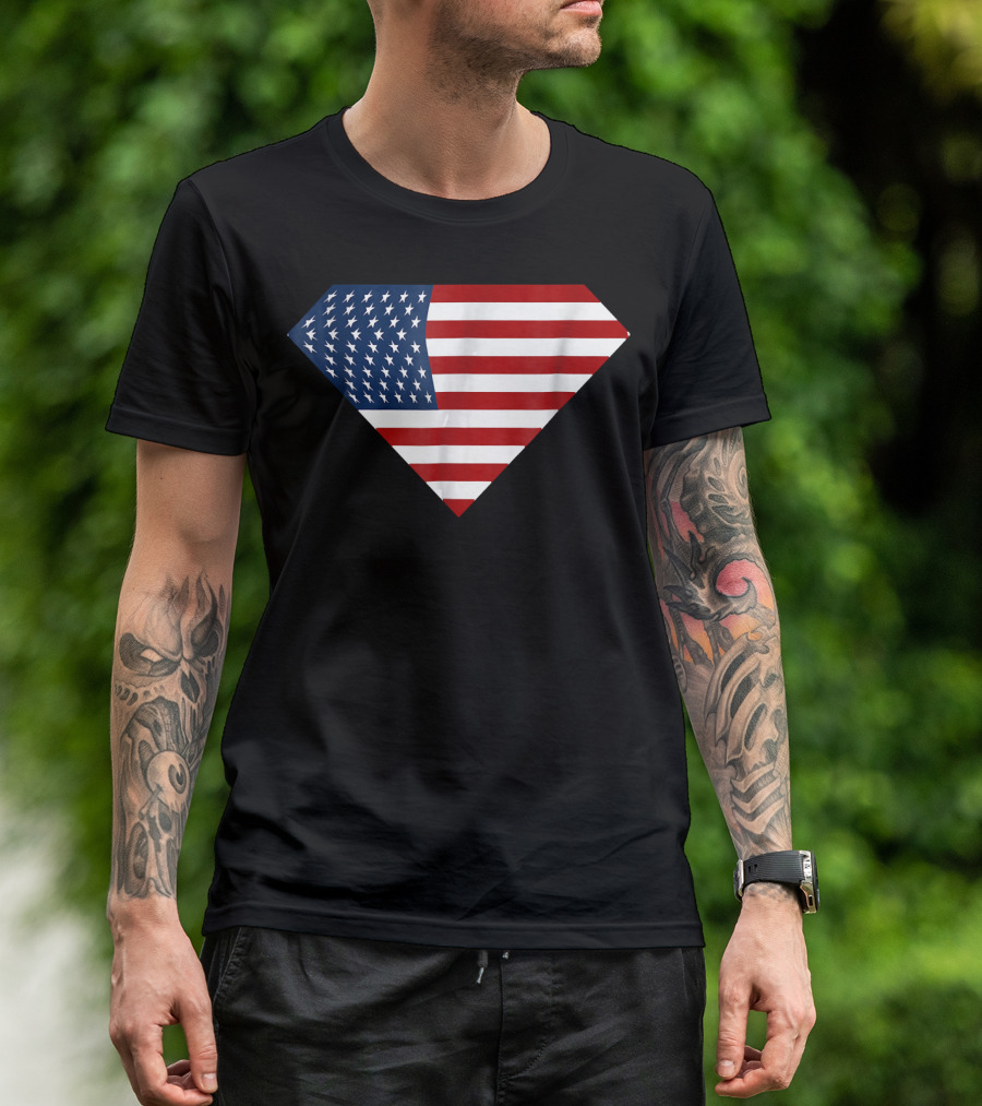 Super USA Shield Stars And Stripes American Flag T-Shirt