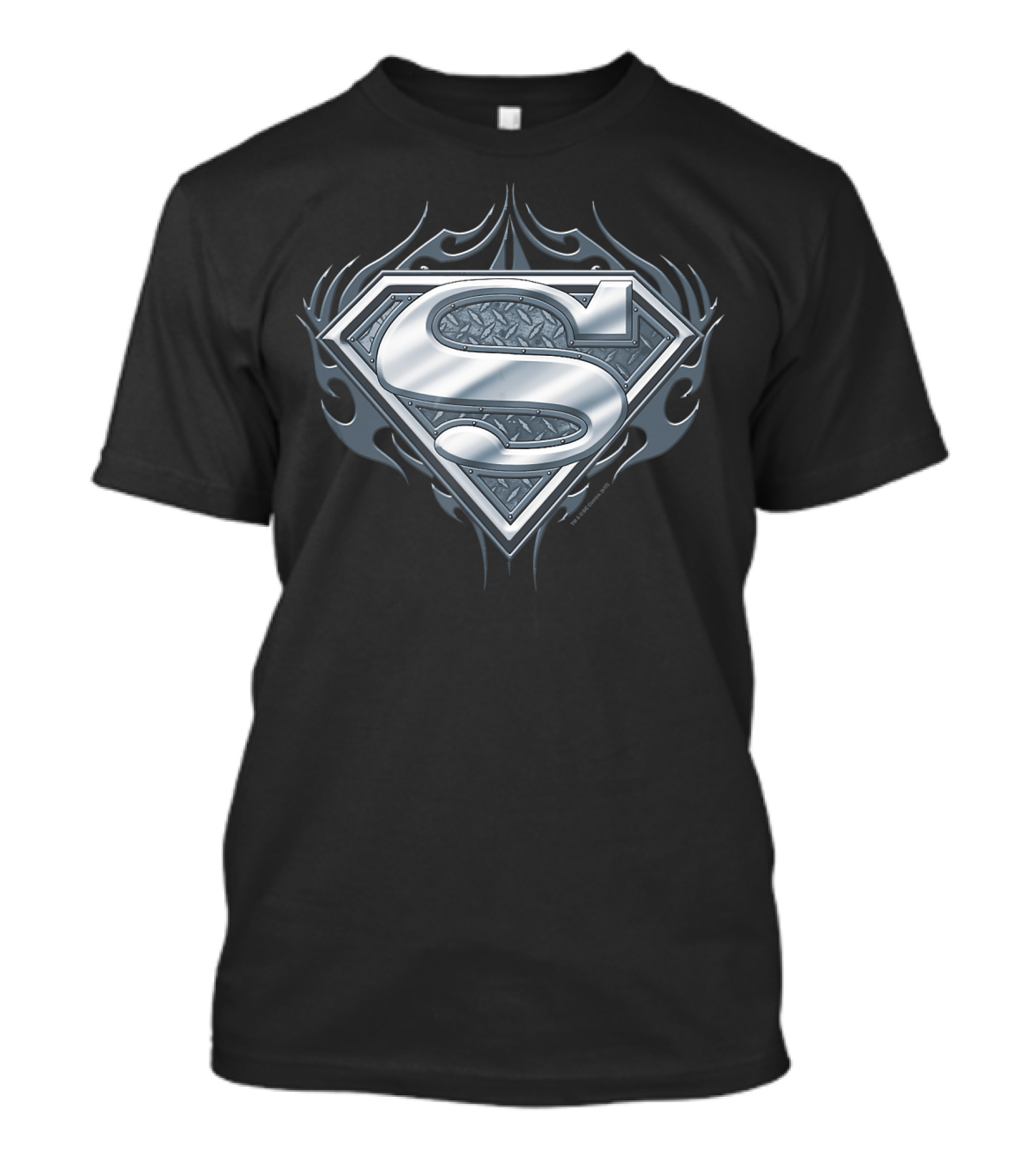 Superman S Tribal Silver Biker Metal T-Shirt
