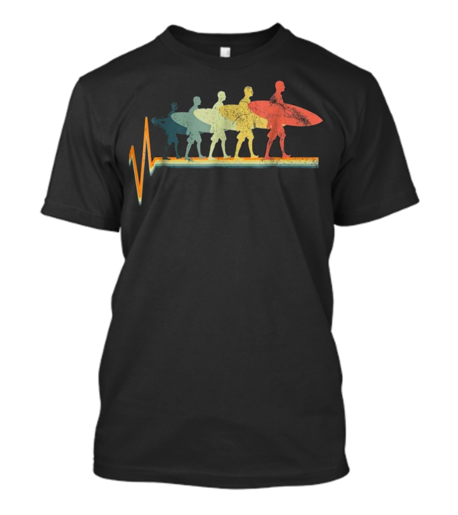 Surfing Evolution Vintage Heartbeat Surfers Color Gradient T-Shirt