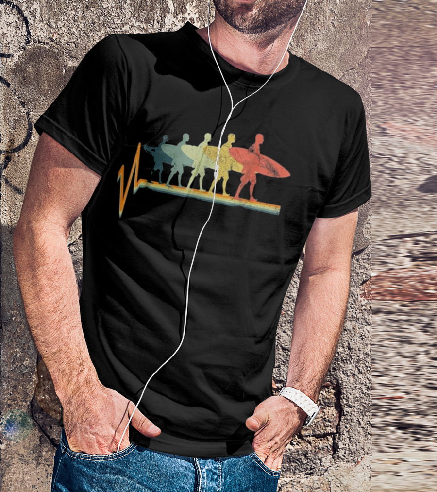 Surfing Evolution Vintage Heartbeat Surfers Color Gradient T-Shirt