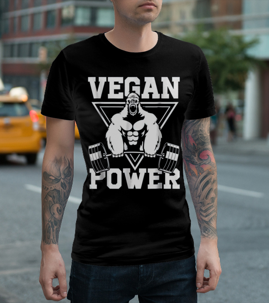 Vegan Power Workout Muscle Gorilla Lifting Weights T-Shirt