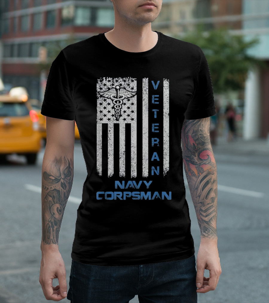 Veteran Navy Corpsman USA Flag Caduceus Vintage T-Shirt