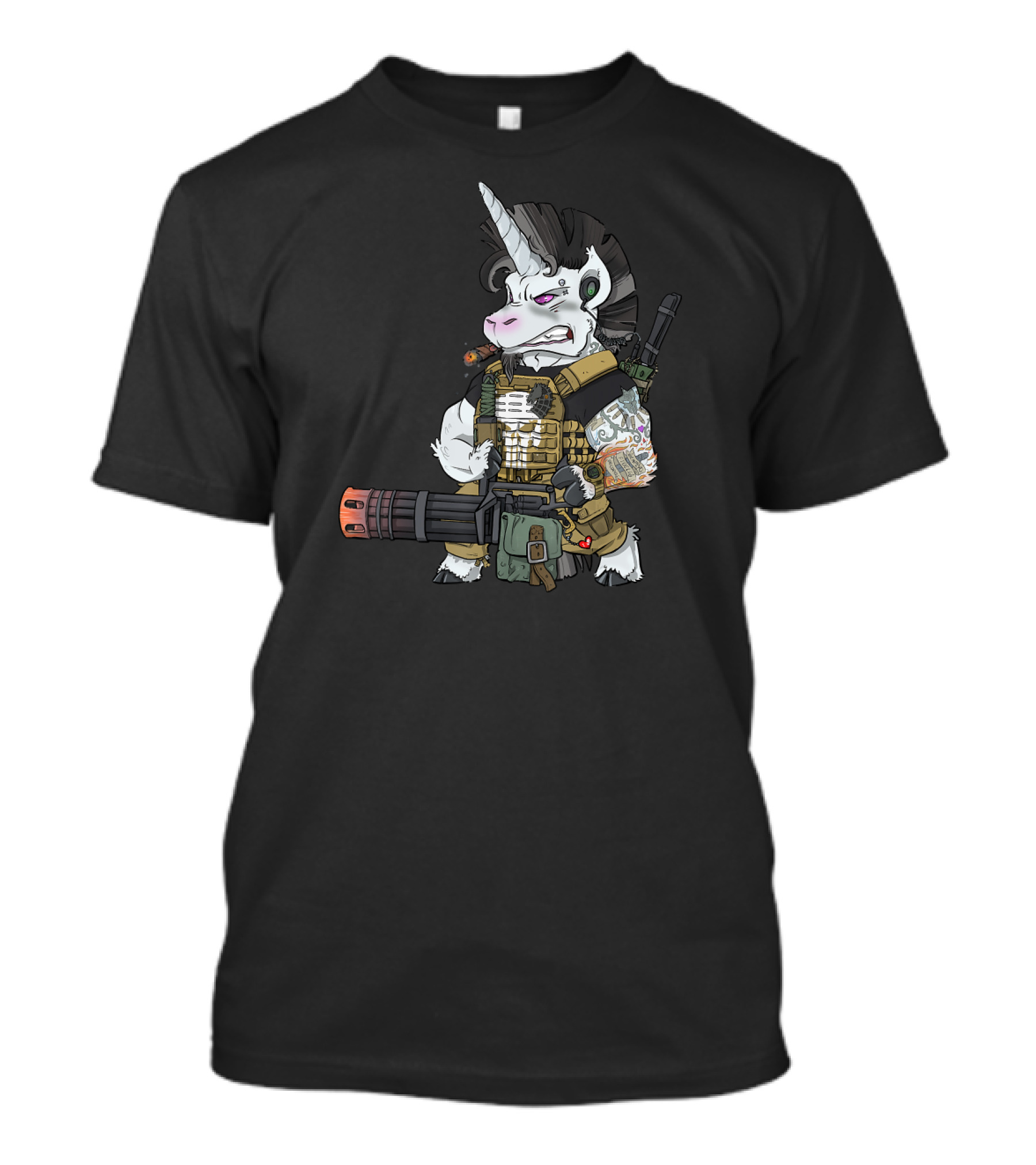 Tactical Airsoft Milsim Guns Military Unicorn With Mohawk And Tattoos T-Shirt