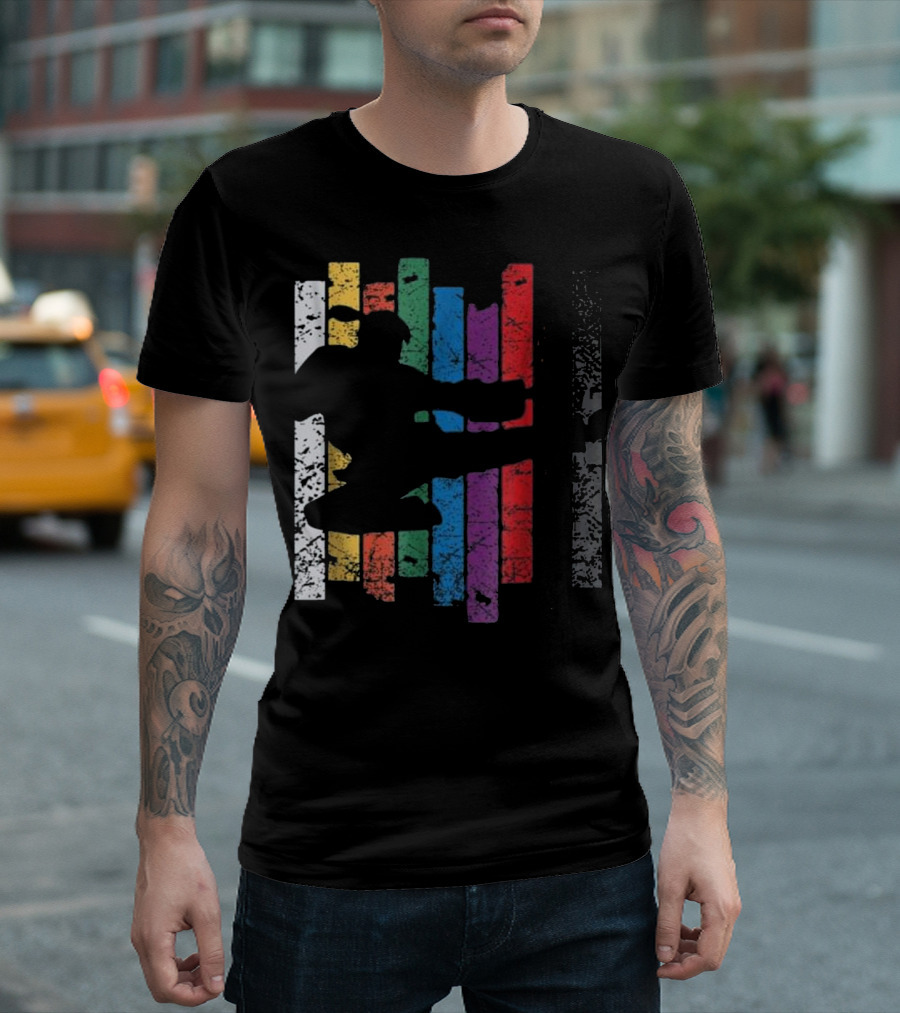Taekwondo Kick Martial Arts Rainbow Stripes T-Shirt