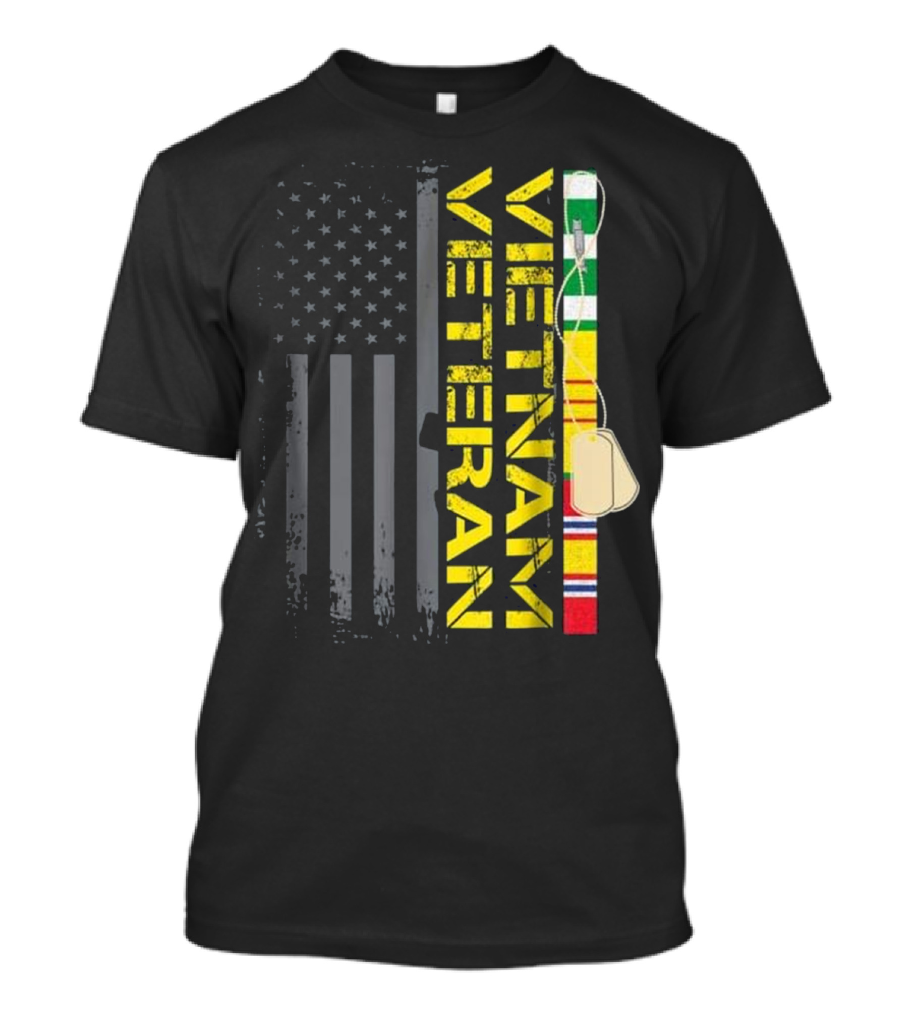 Vietnam Veteran US Flag With Service Medals Dog Tags T-Shirt