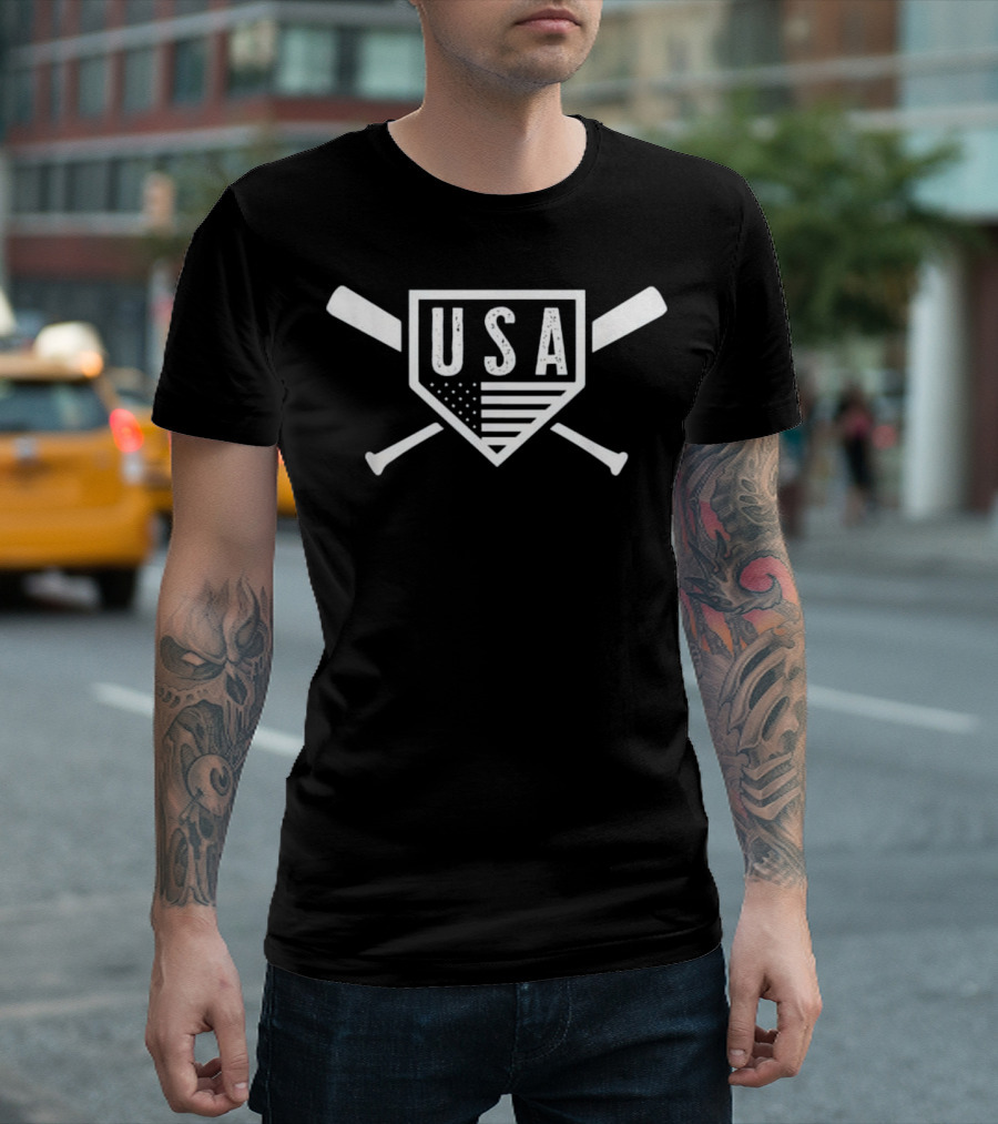 Vintage USA Baseball Softball Home Plate Flag Independence T-Shirt