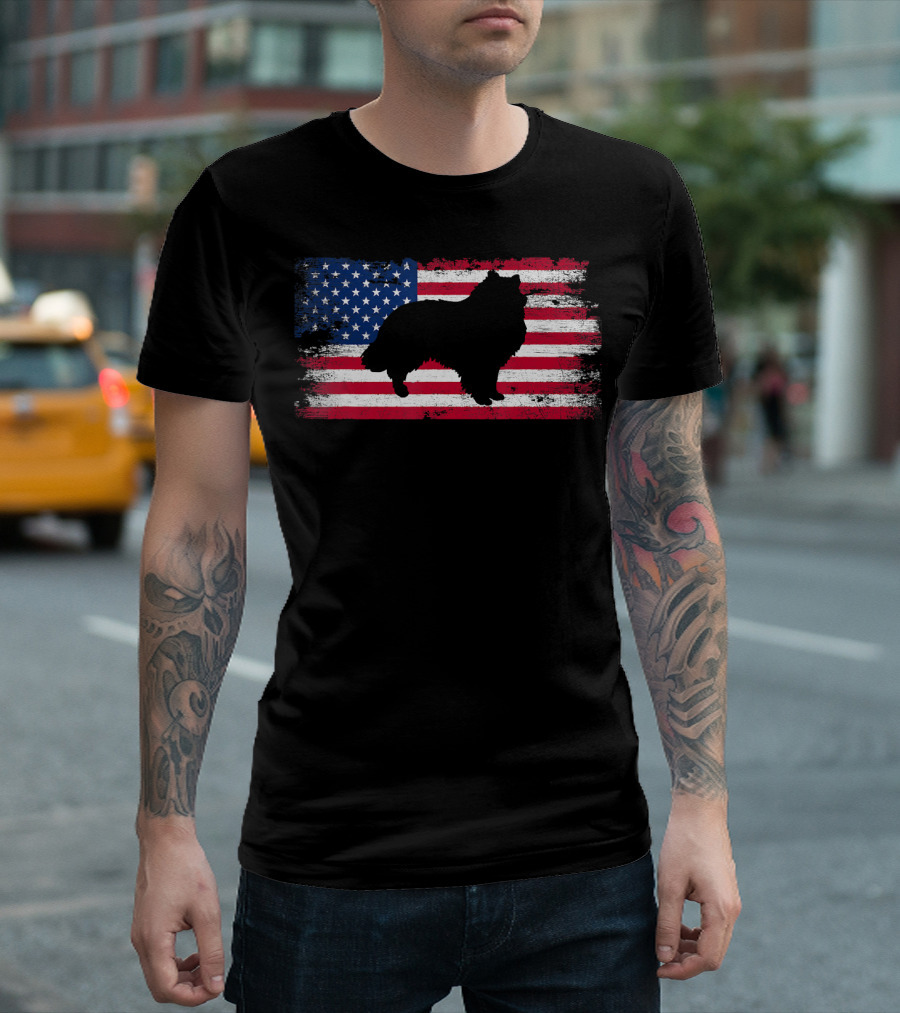 Vintage American Eskimo Silhouette Over American Flag T-Shirt