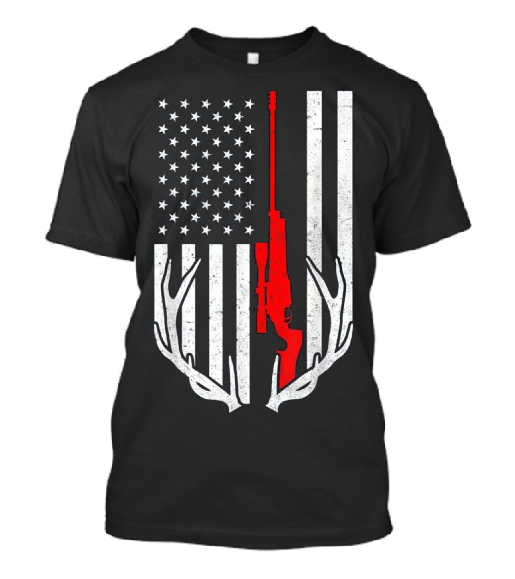 Vintage American Flag Deer Antler Rifle Hunting Camping T-Shirt