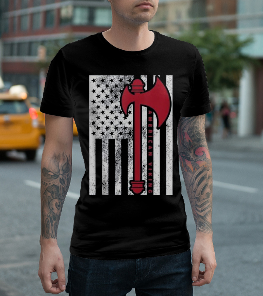 Vintage American Viking USA Flag Red Axe T-Shirt
