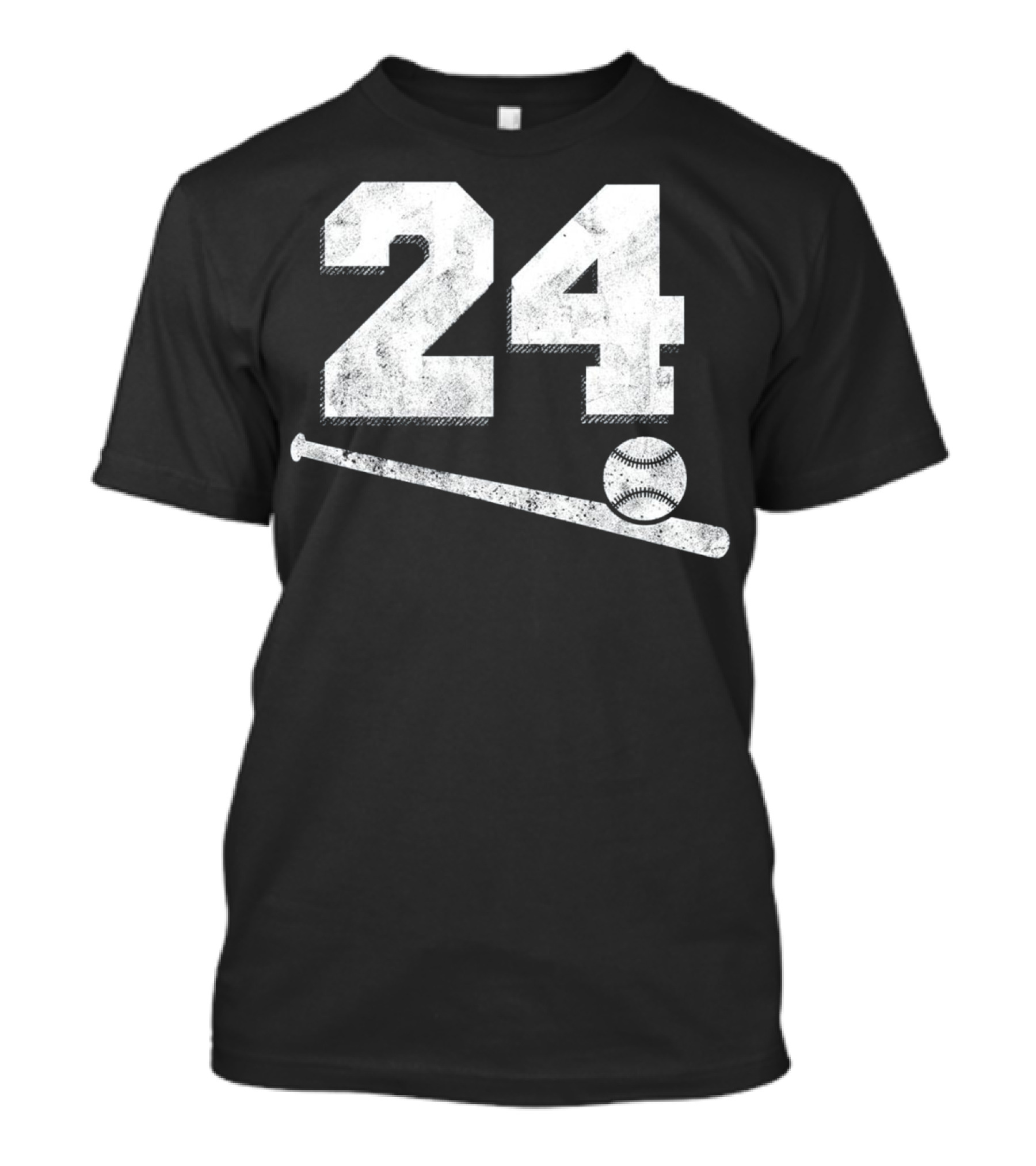 Vintage Baseball Jersey Number 24 Retro Plaque Style With Bat And Ball T-Shirt