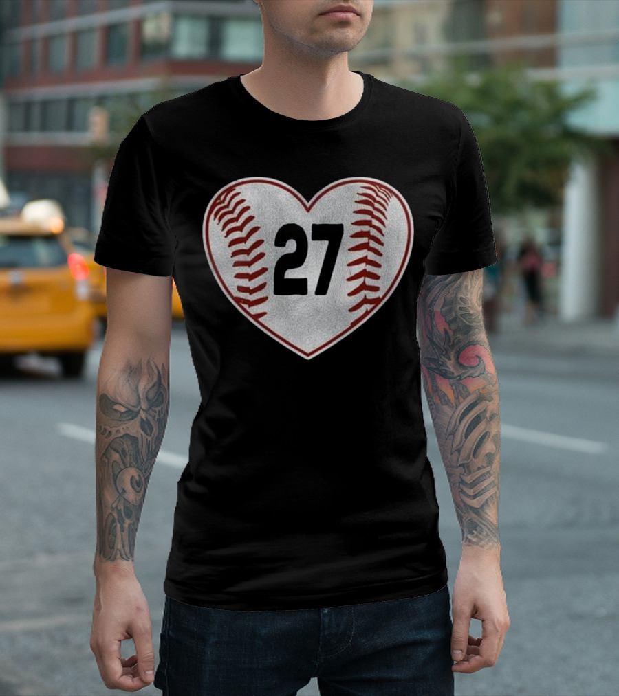 Vintage Baseball Heart 27 Distressed Mom T-Shirt