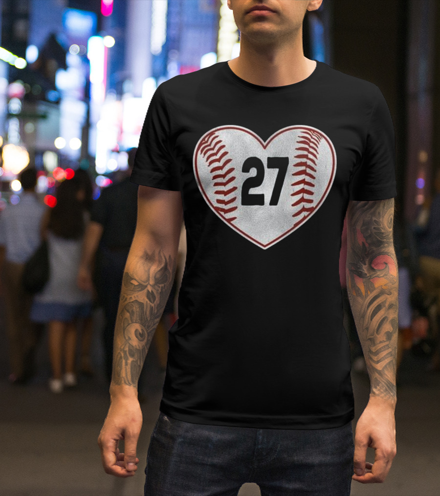Vintage Baseball Heart 27 Distressed Mom T-Shirt