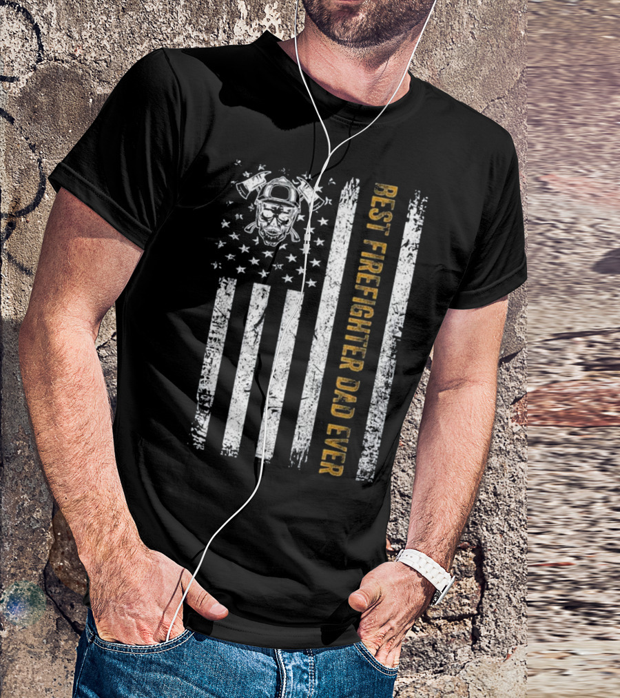 Best Firefighter Dad Ever Vintage American Flag T-Shirt