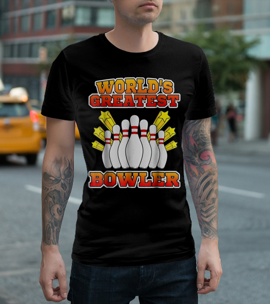 World's Greatest Bowler Bowling Pins and Stars T-Shirt