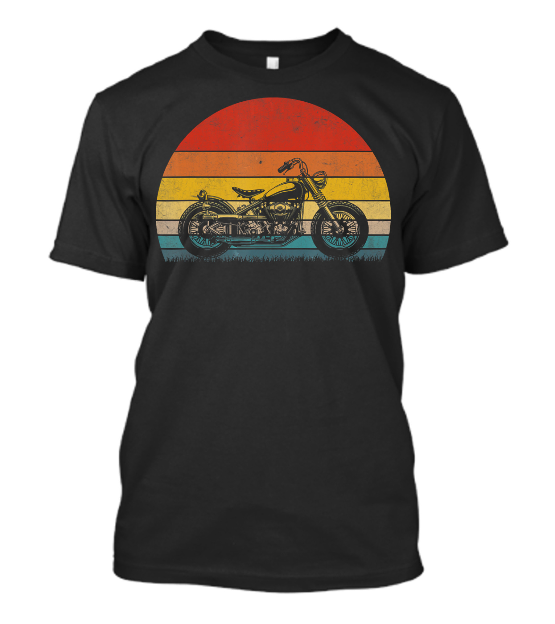 Vintage Biker Motorcycle Retro Sunset Stripe T-Shirt