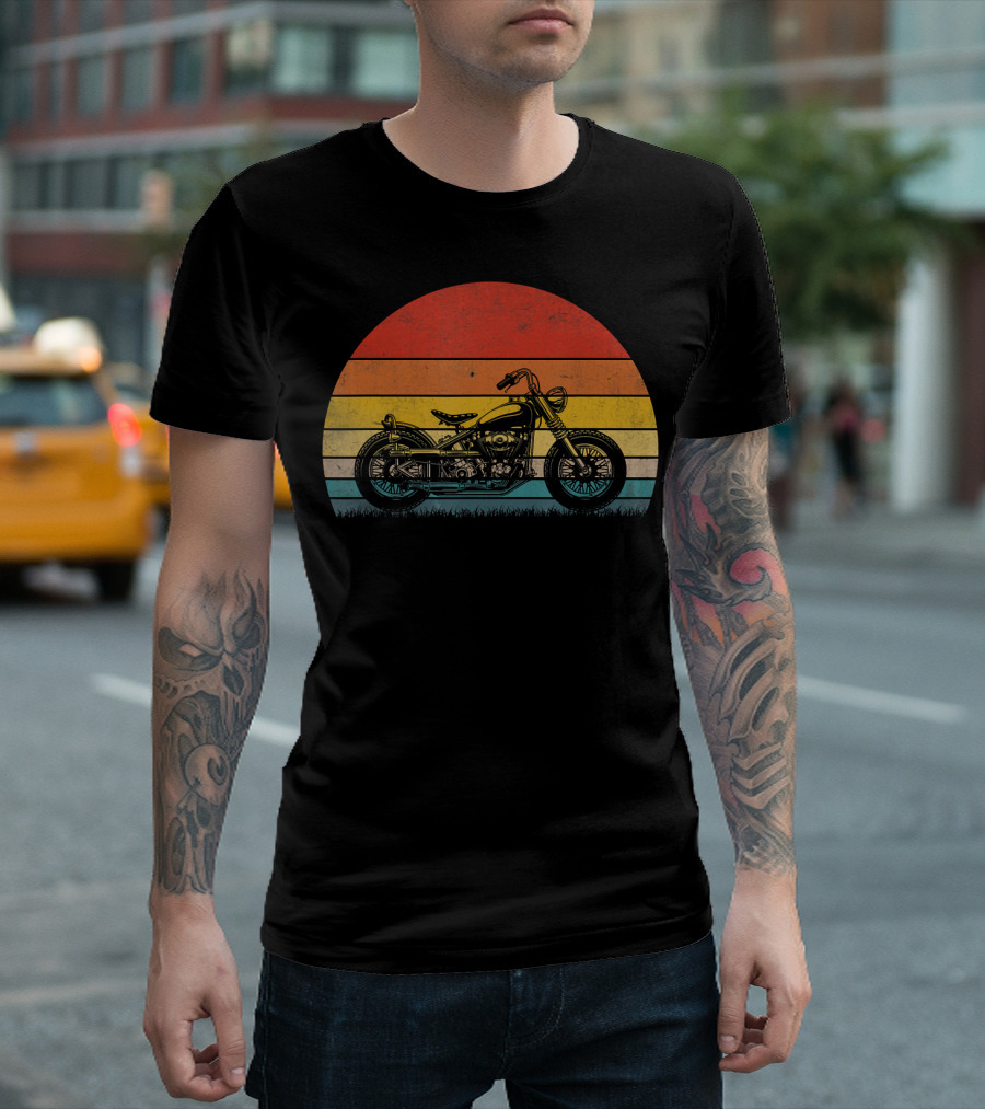 Vintage Biker Motorcycle Retro Sunset Stripe T-Shirt