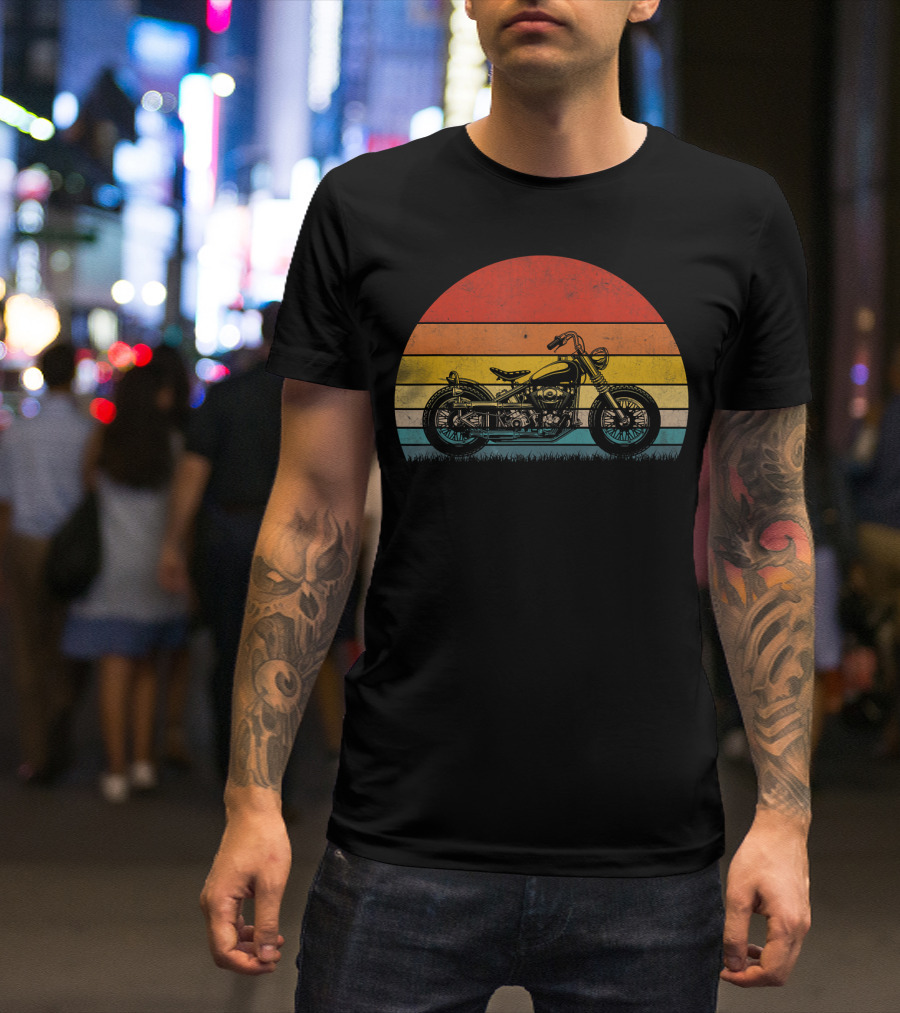 Vintage Biker Motorcycle Retro Sunset Stripe T-Shirt