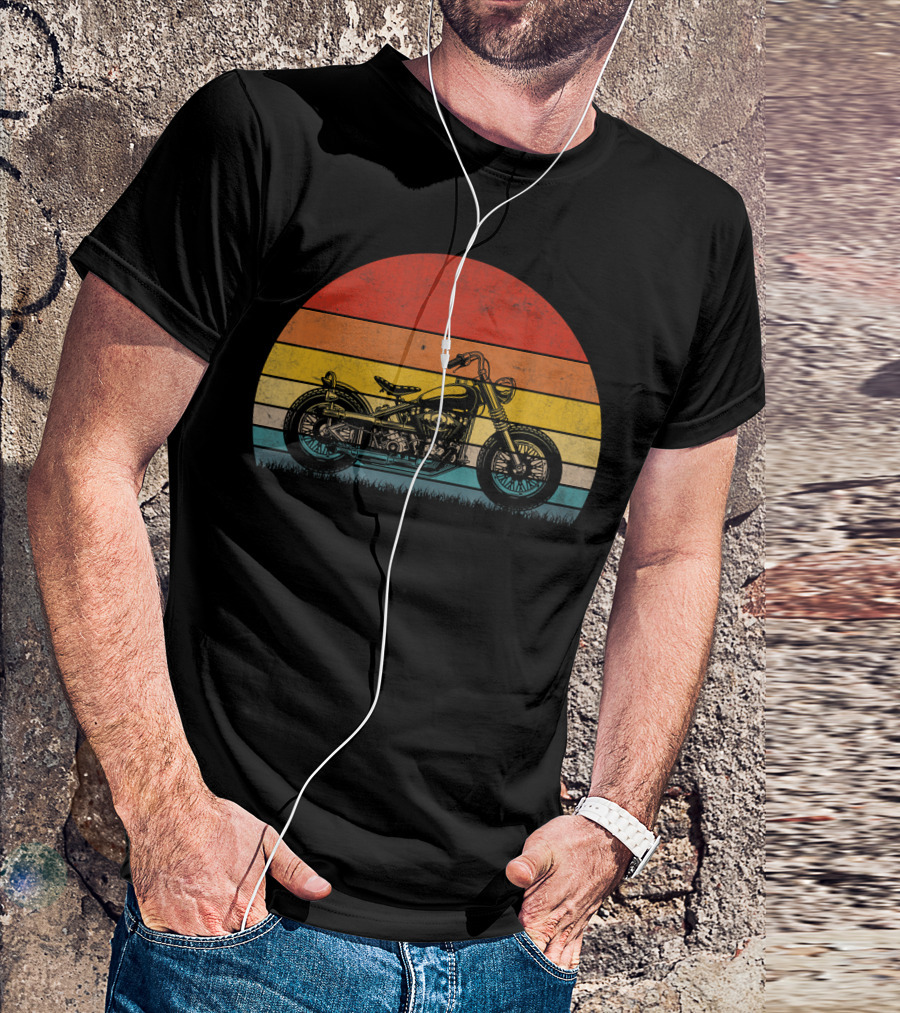 Vintage Biker Motorcycle Retro Sunset Stripe T-Shirt