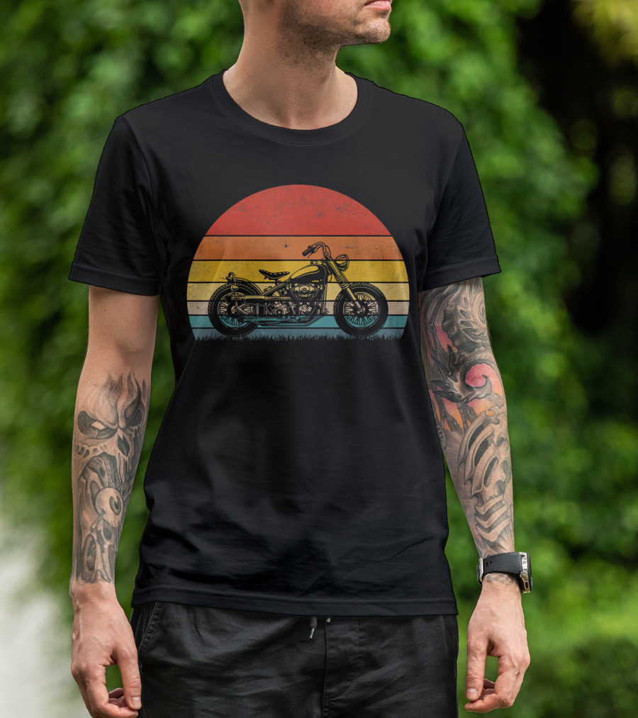 Vintage Biker Motorcycle Retro Sunset Stripe T-Shirt