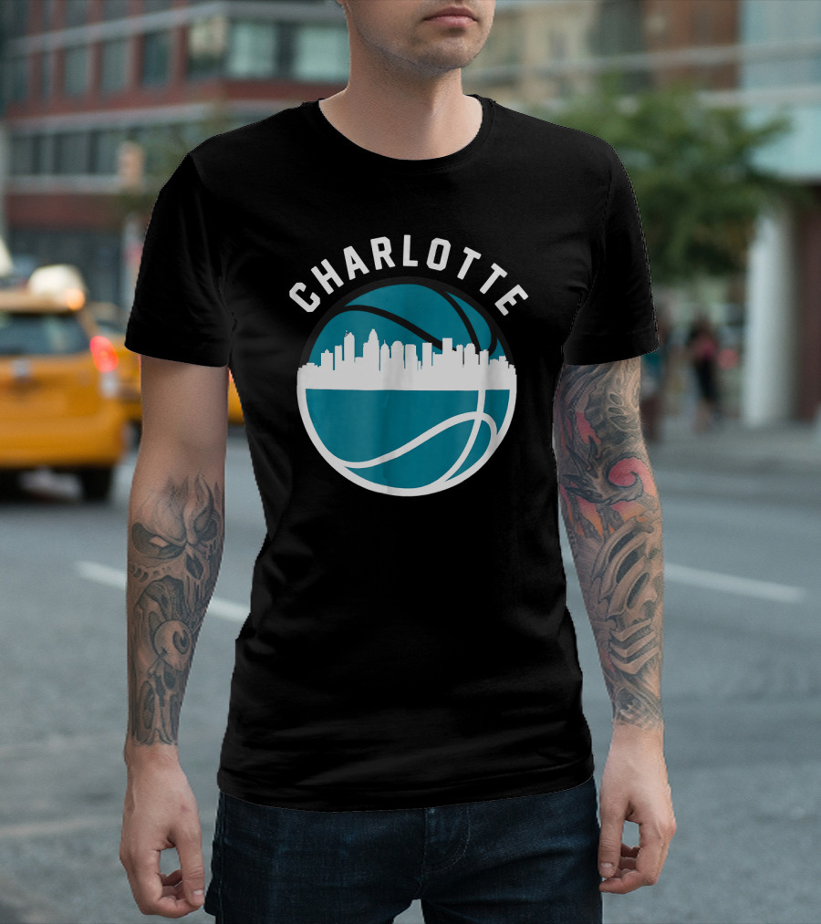 Charlotte Cityscape Basketball Skyline Vintage T-Shirt