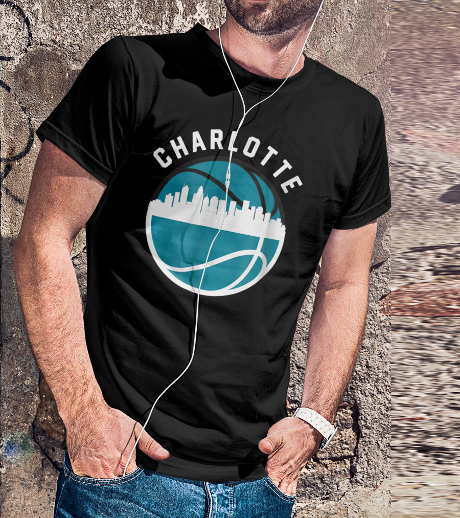 Charlotte Cityscape Basketball Skyline Vintage T-Shirt