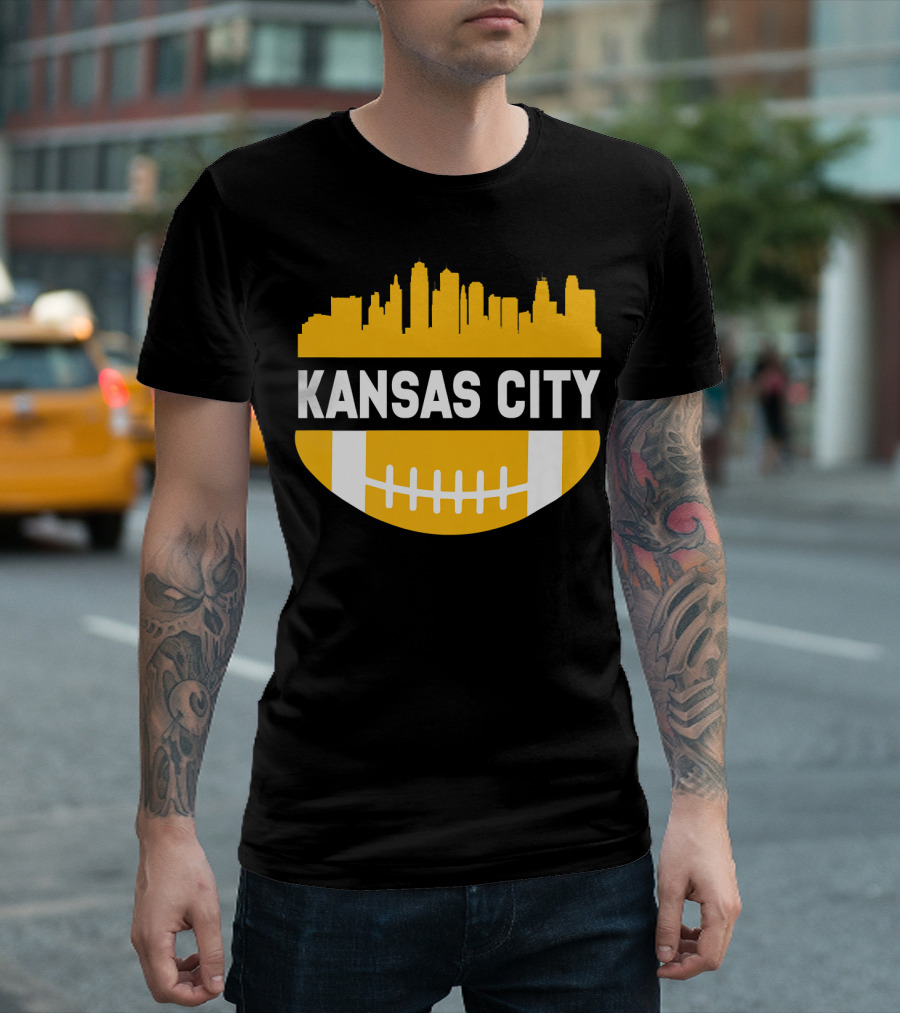 Kansas City MO Skyline With Football T-Shirt