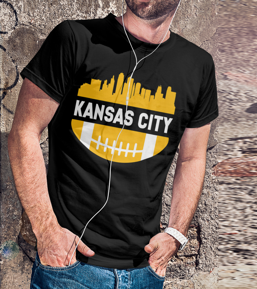 Kansas City MO Skyline With Football T-Shirt